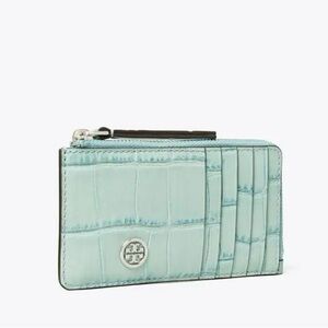 TORY BURCH Robinson Croc-Embossed Leather Top-Zip Card Case